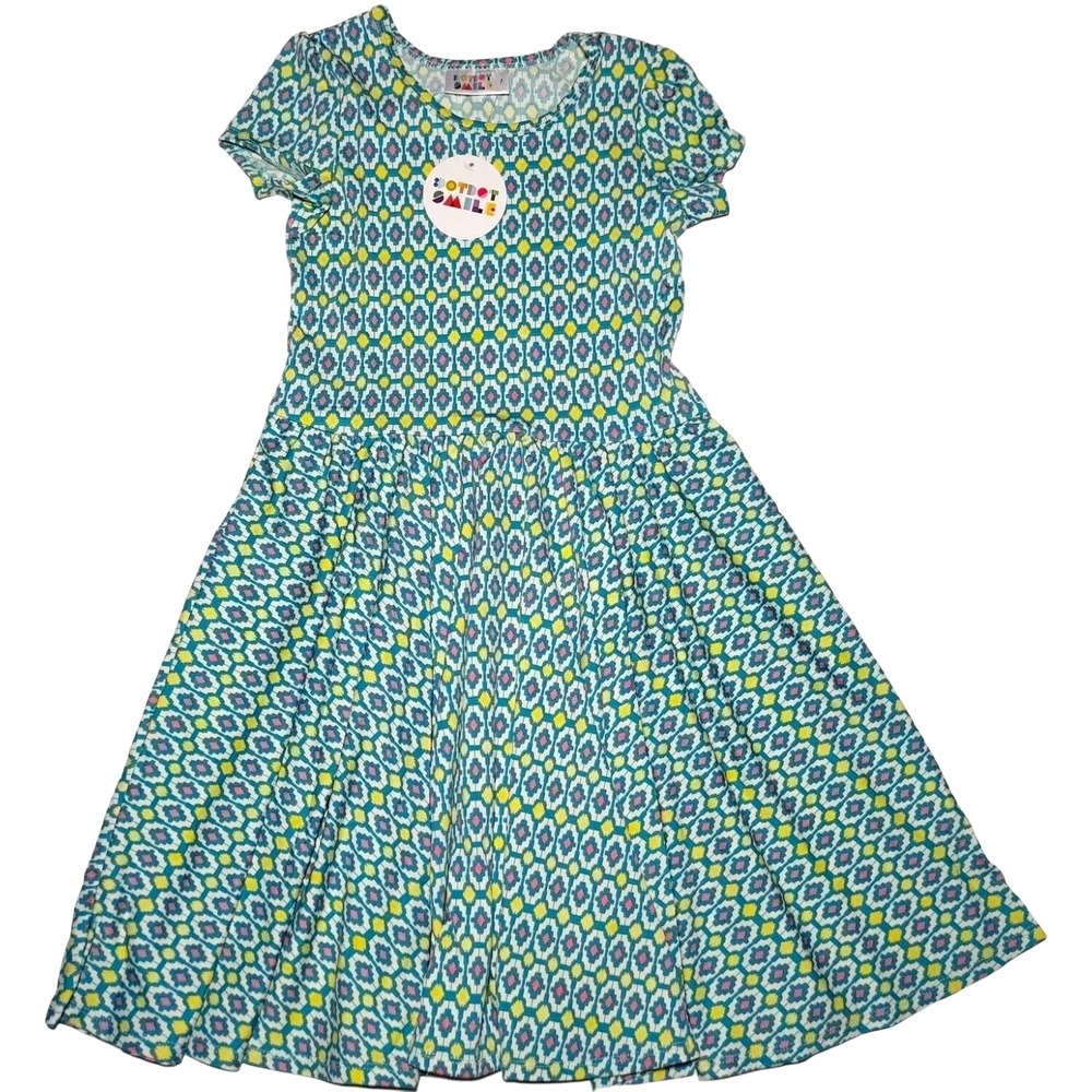 Dot Dot‎ Smile Girls 5 6 Geometric Cap Sleeve Twirl Dress Green Teal Pink NWT